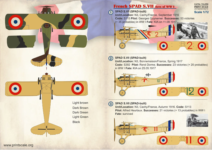 Print Scale PSL72259 1:72 French SPAD S.VII Aces