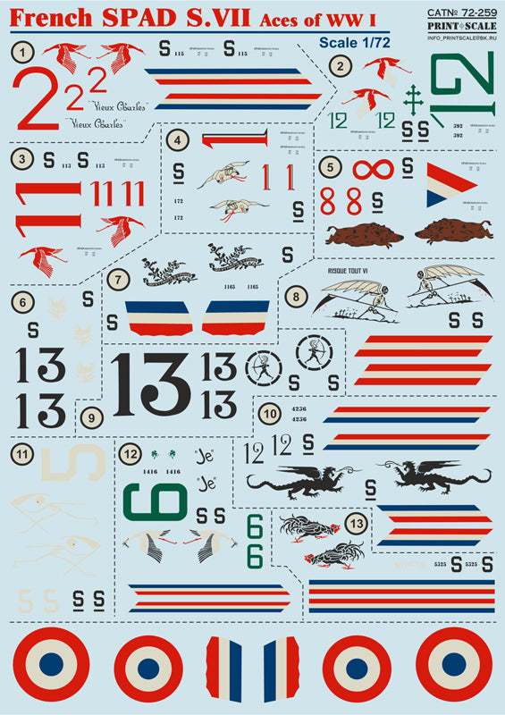 Print Scale PSL72259 1:72 French SPAD S.VII Aces