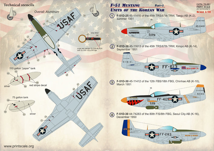 Print Scale PSL72261 1:72 North-American F-51 Mustang Korean War