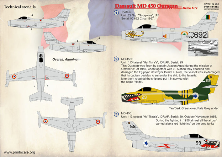 Print Scale PSL72262 1:72 Dassault MD 450 Ouragan