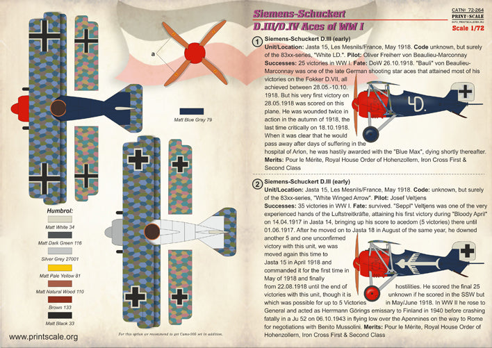 Print Scale PSL72264 1:72 Siemens-Schuckert D.III/D.IV