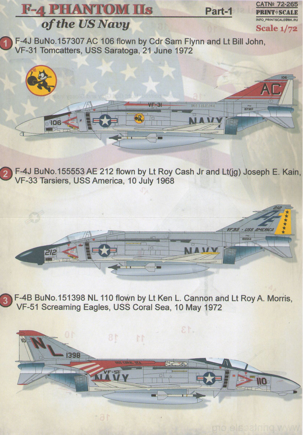 Print Scale PSL72265 1:72 McDonnell F-4B/F-4J Phantom II NAVY Part 1