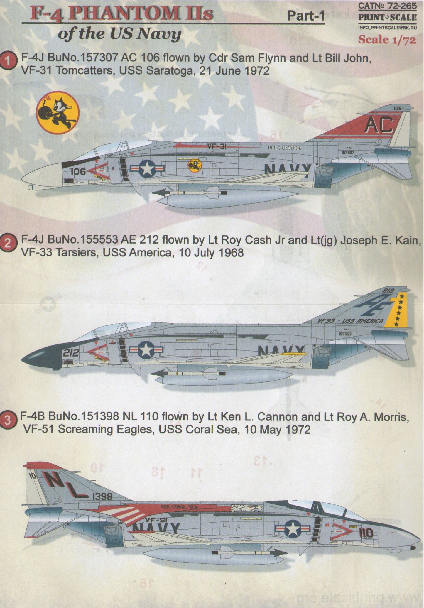 Print Scale PSL72265 1:72 McDonnell F-4B/F-4J Phantom II NAVY Part 1