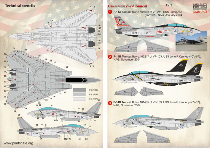 Print Scale PSL72275 1:72 Grumman F-14A/F-14B Tomcat VF-211 and VF-103 x 2