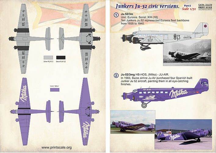 Print Scale PSL72279 1:72 Junkers Ju-52/3m civic versions Part-3