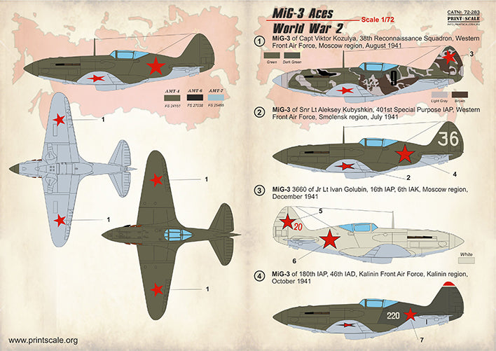 Print Scale PSL72283 1:72 Mikoyan MiG-3 Aces of World War 2