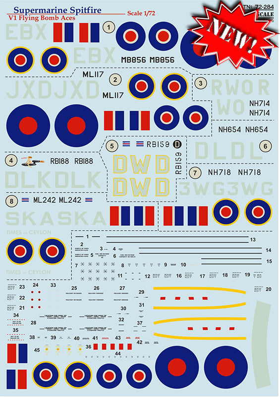 Print Scale PSL72284 1:72 V-1 Flying Bomb Aces Spitfire Mk.IX/XII/XIV