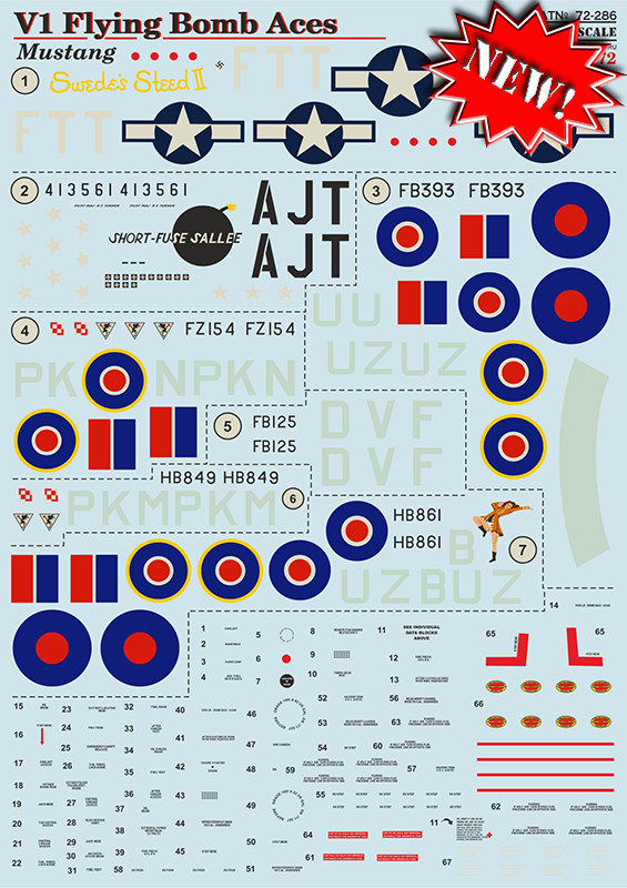 Print Scale PSL72286 1:72 V-1 Flying Bomb Aces P-51B/C/D Mustang
