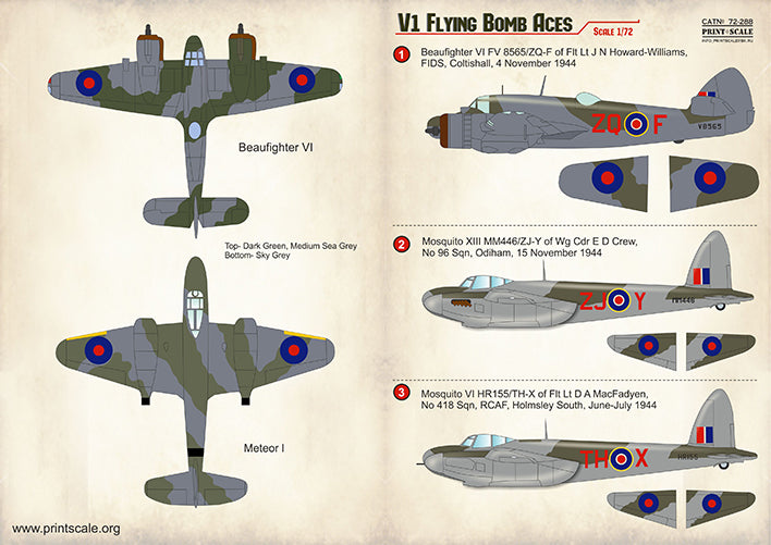 Print Scale PSL72288 1:72 V-1 Flying Bomb Killer Aces Part 4 Decals