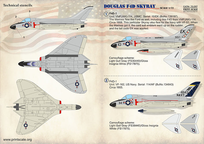 Print Scale PSL72297 1:72 Douglas F4D-1 Skyray x 6 schemes 1