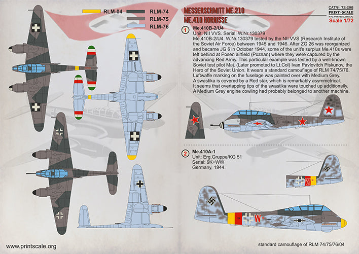 Print Scale PSL72298 1:72 Messerchmitt Me-210Ca-1 & Me-410A-1/Me-410B-2 Hornisse