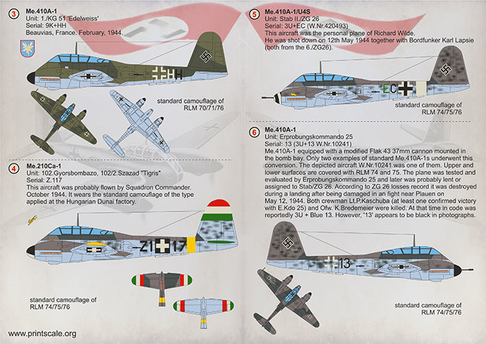 Print Scale PSL72298 1:72 Messerchmitt Me-210Ca-1 & Me-410A-1/Me-410B-2 Hornisse