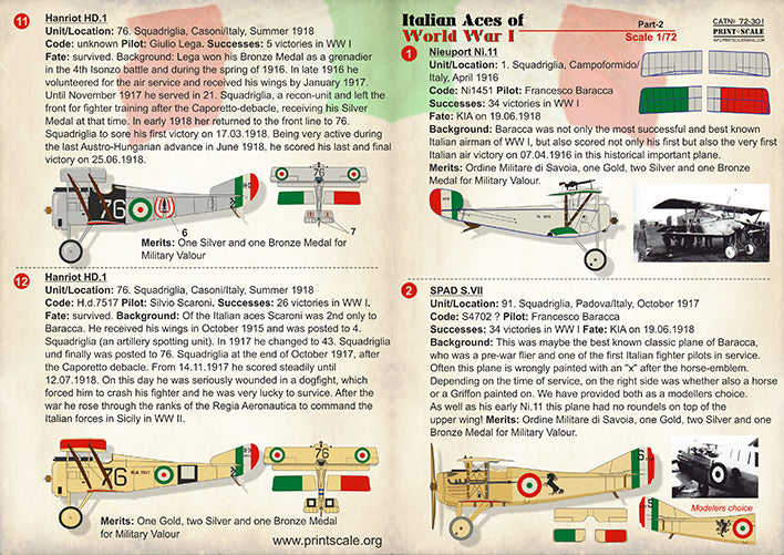 Print Scale PSL72301 1:72 Italian Aces of WW Part 2