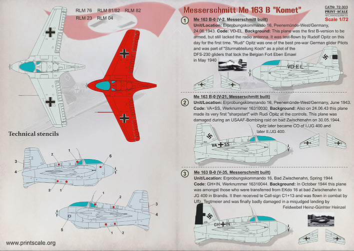 Print Scale PSL72303 1:72 Messerschmitt Me-163B Komet