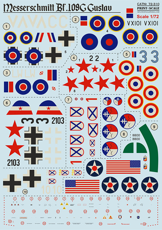 Print Scale PSL72310 1:72 Captured Messerschmitt Bf-109G Decals