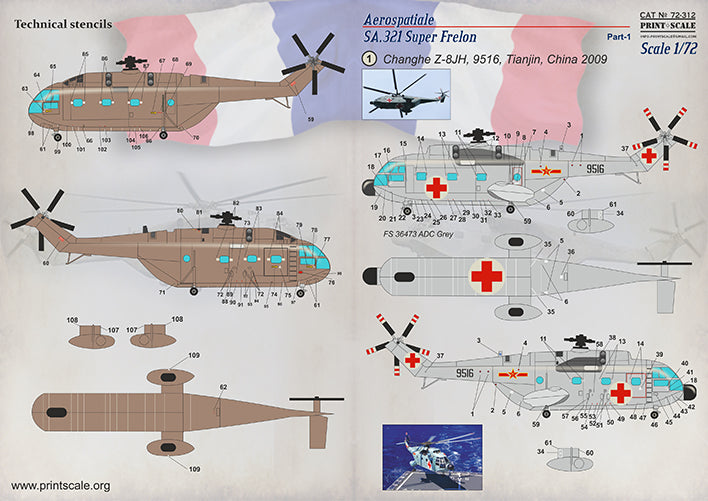 Print Scale PSL72312 1:72 S.A.321 Super Frelon Part-1