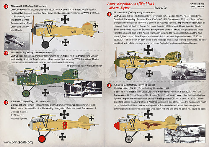 Print Scale PSL72316 1:72 Austro-Hungarian Aces Albatros D.III -Fighters