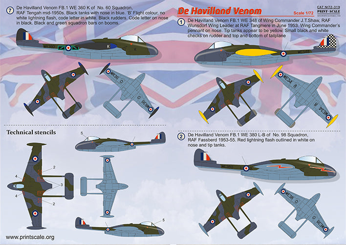Print Scale PSL72319 1:72 de Havilland Venom 1