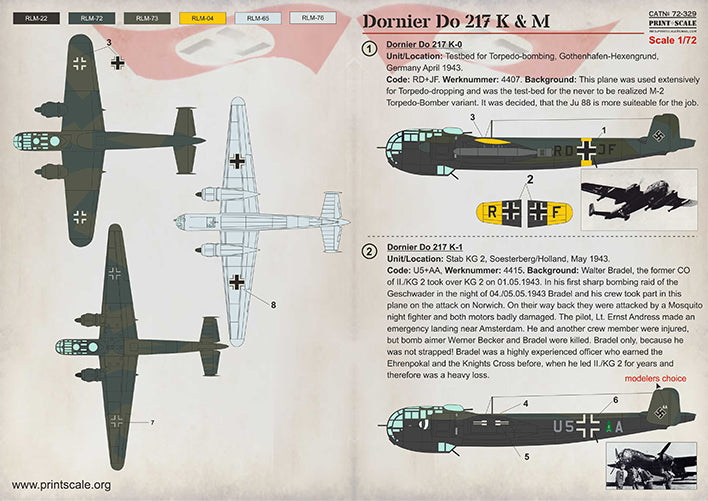 Print Scale PSL72329 1:72 Dornier Do-217K & Do-217M 1