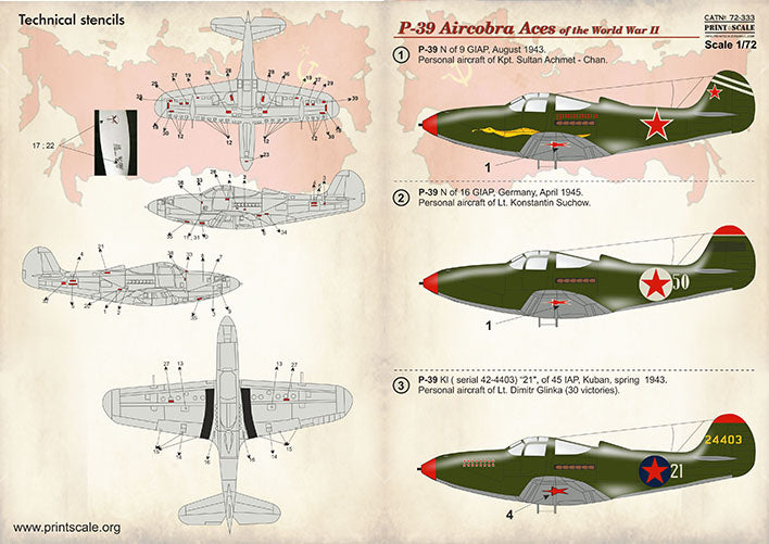Print Scale PSL72333 1:72 Bell P-39 Aircobra Aces of the World War II 1