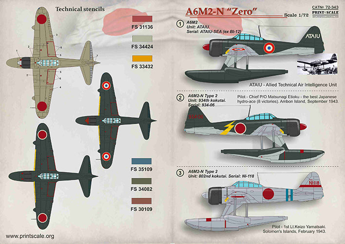 Print Scale PSL72343 1:72 Nakajima A6M2-N "Zero" Part-1 1