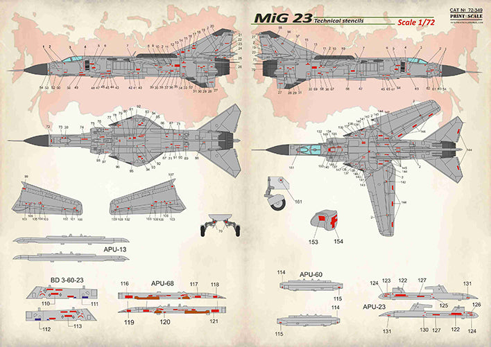 Print Scale PSL72349 1:72 Mikoyan MiG-23 Technical stencils
