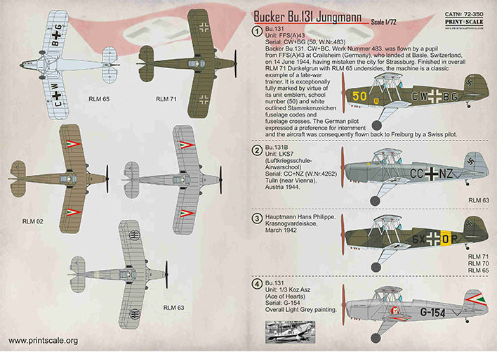 Print Scale PSL72350 1:72 Bucker Bu-131 Jungmann Bucker Bu.131 Jungmann/72-350/1