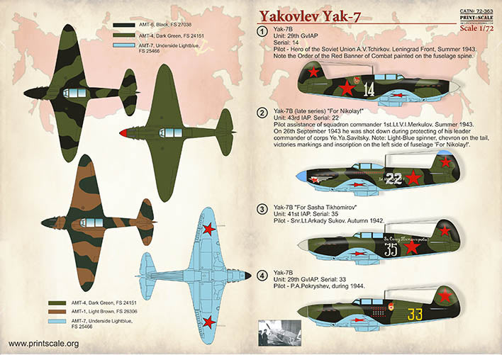 Print Scale PSL72363 1:72 Yakovlev Yak-7 1