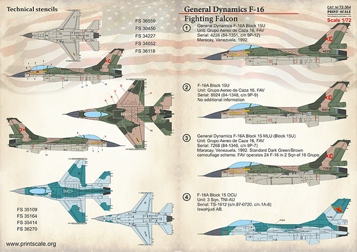Print Scale PSL72364 1:72 General-Dynamics F-16A Fighting Falcon