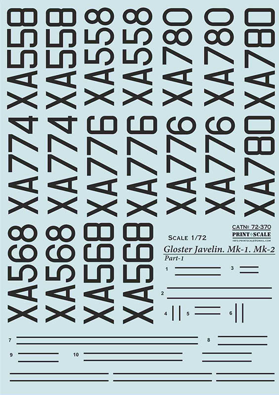 Print Scale PSL72370 1:72 Gloster Javelin Mk.1 Mk.2 Part 1 / 72-370 / 1