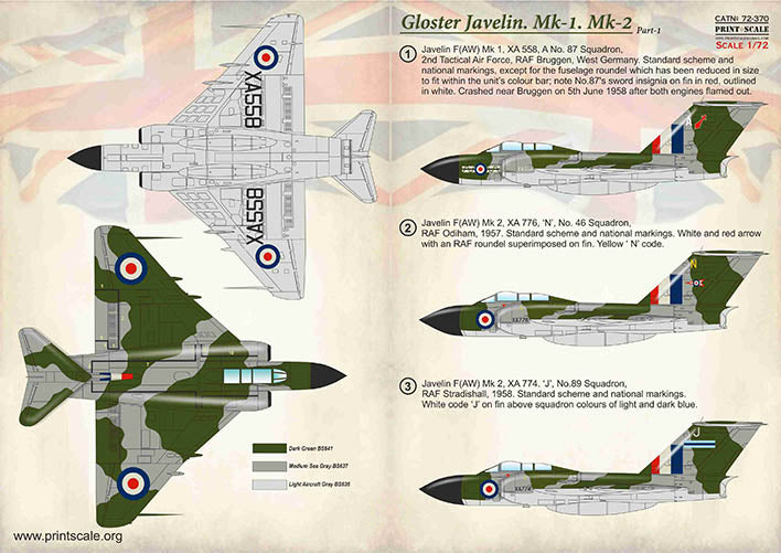 Print Scale PSL72370 1:72 Gloster Javelin Mk.1 Mk.2 Part 1 / 72-370 / 1