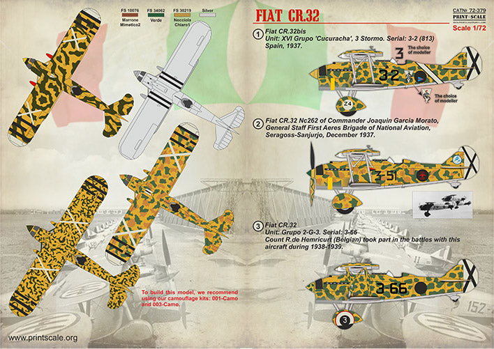 Print Scale PSL72379 1:72 Fiat Cr-32 Spanish Civil War Fiat CR.32bis