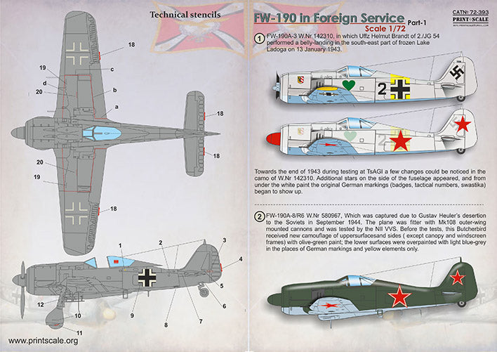 Print Scale PSL72393 1:72 Focke-Wulf Fw-190 in Foreign Service 1