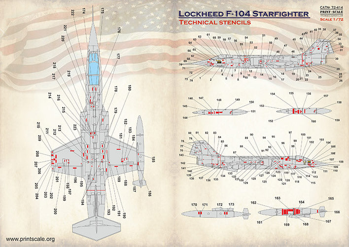 Print Scale PSL72414 1:72 F-104 Starfighter Technical Stencils