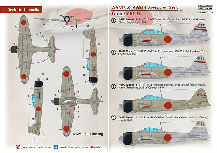 Print Scale PSL72426 1:72 Mitsubishi A6M2 Zero-Sen Aces Part 1 1