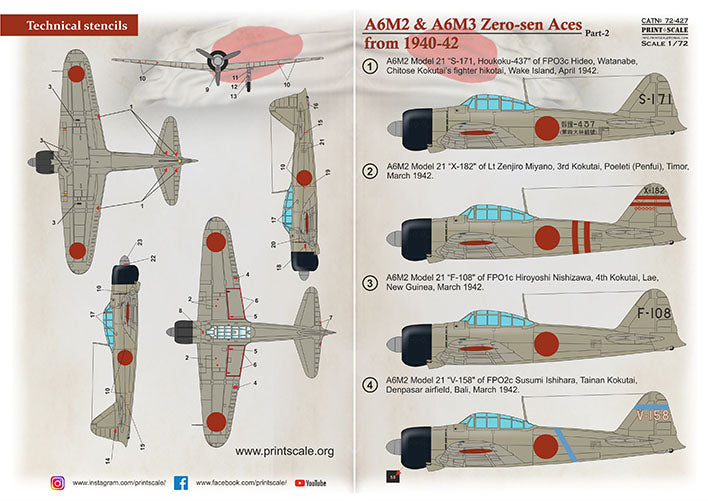 Print Scale PSL72427 1:72 Mitsubishi A6M Zero-Sen Aces Part 2 1