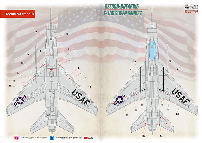 Print Scale PSL72428 1:72 North-American F-100 Super Sabre