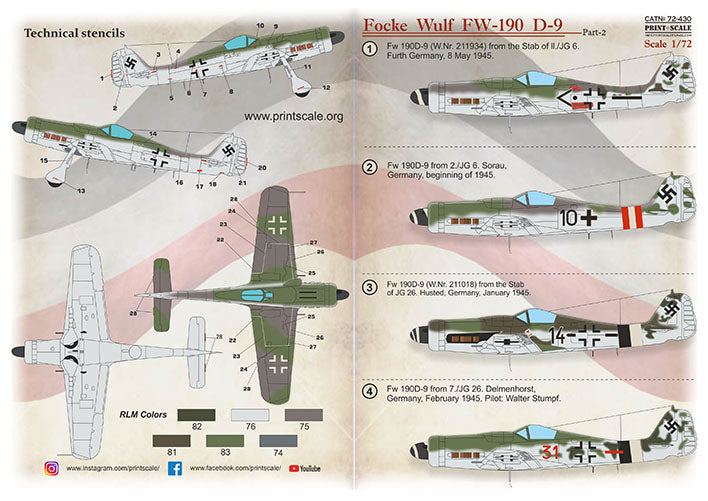 Print Scale PSL72430 1:72 Focke-Wulf Fw-190D-9 Part 2 1