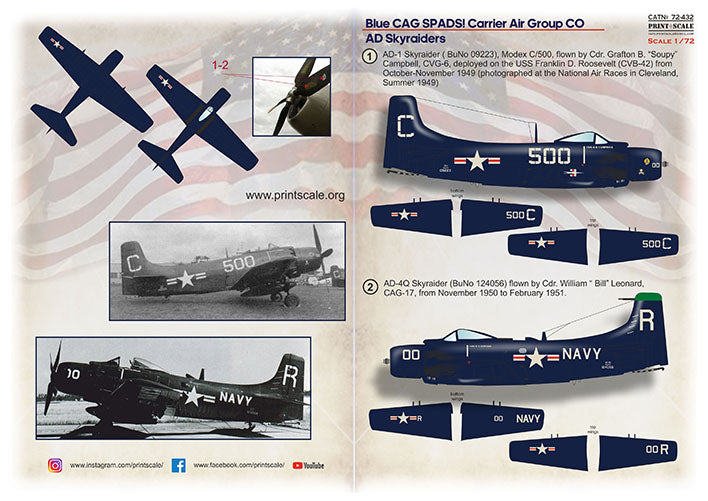 Print Scale PSL72432 1:72 Douglas Skyraiders Blue CAG SPADS