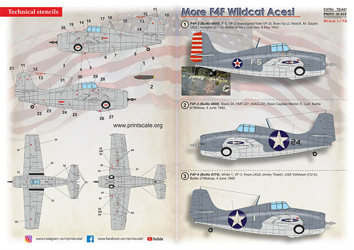 Print Scale PSL72441 1:72 Grumman F4F Wildcat Aces