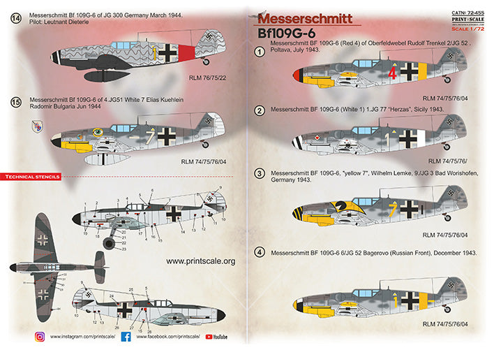 Print Scale PSL72455 1:72 Messerschmitt Bf-109G-6 1