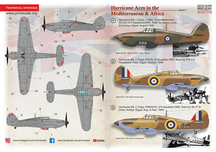 Print Scale PSL72458 1:72 Hawker Hurricane Aces in the Mediterranean & Africa