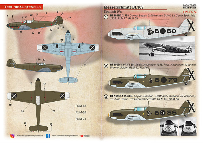Print Scale PSL72460 1:72 Messerschmitt Bf-109