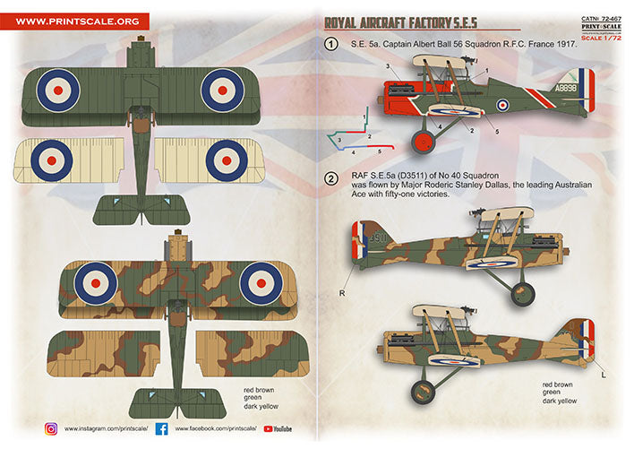 Print Scale PSL72467 1:72 Royal Aircraft Factory S.E.5 1