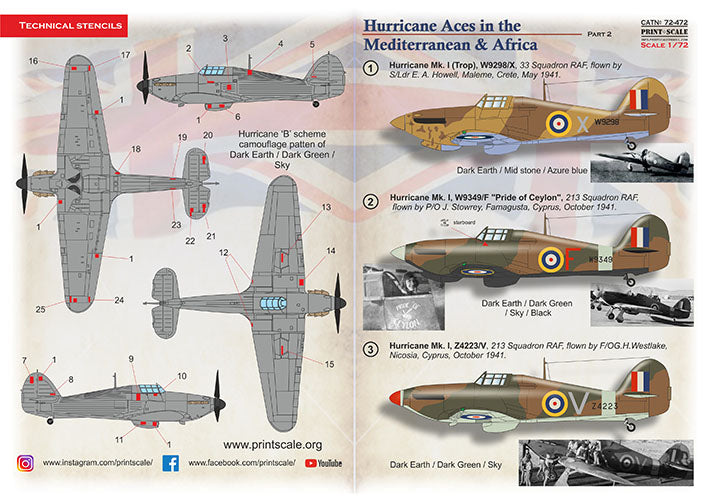 Print Scale PSL72472 1:72 Hawker Hurricane Aces in the Mediterranean & Africa