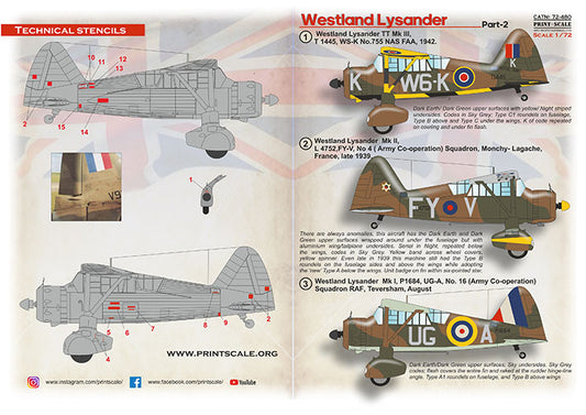 Print Scale PSL72480 1:72 Westland Lysander Part 2 1