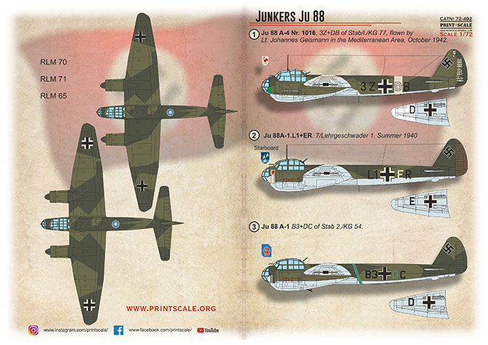 Print Scale PSL72492 1:72 Junkers Ju-88A 1
