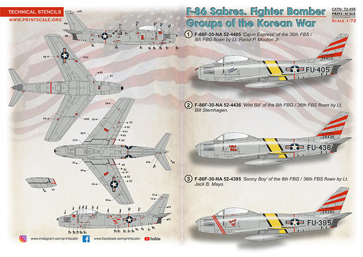 Print Scale PSL72495 1:72 F-86F Sabre Fighter Bomber Groups Korea