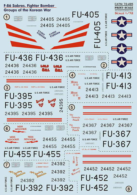 Print Scale PSL72495 1:72 F-86F Sabre Fighter Bomber Groups Korea