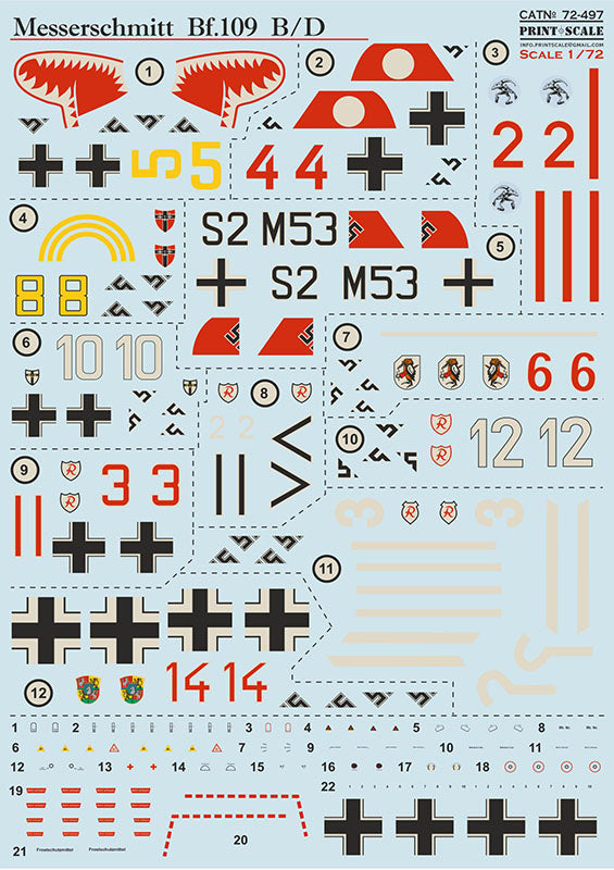 Print Scale PSL72497 1:72 Messerschmitt Bf-109B/D 1